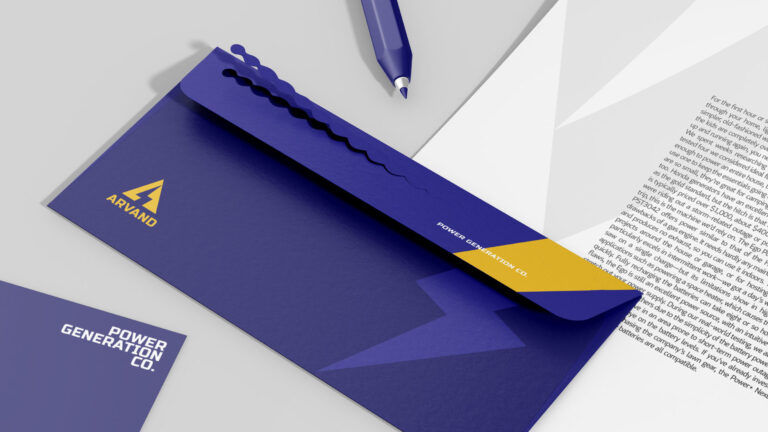Arvand Co. logo preview on a blue envelope